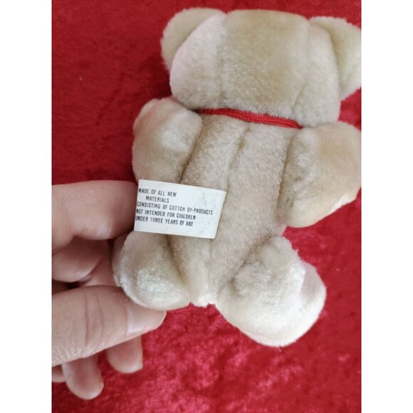 Vintage Plush Beige Teddy Bear With Red Ribbon 6" Soft Stuffed Animal Toy For Ki - Picture 8 of 8